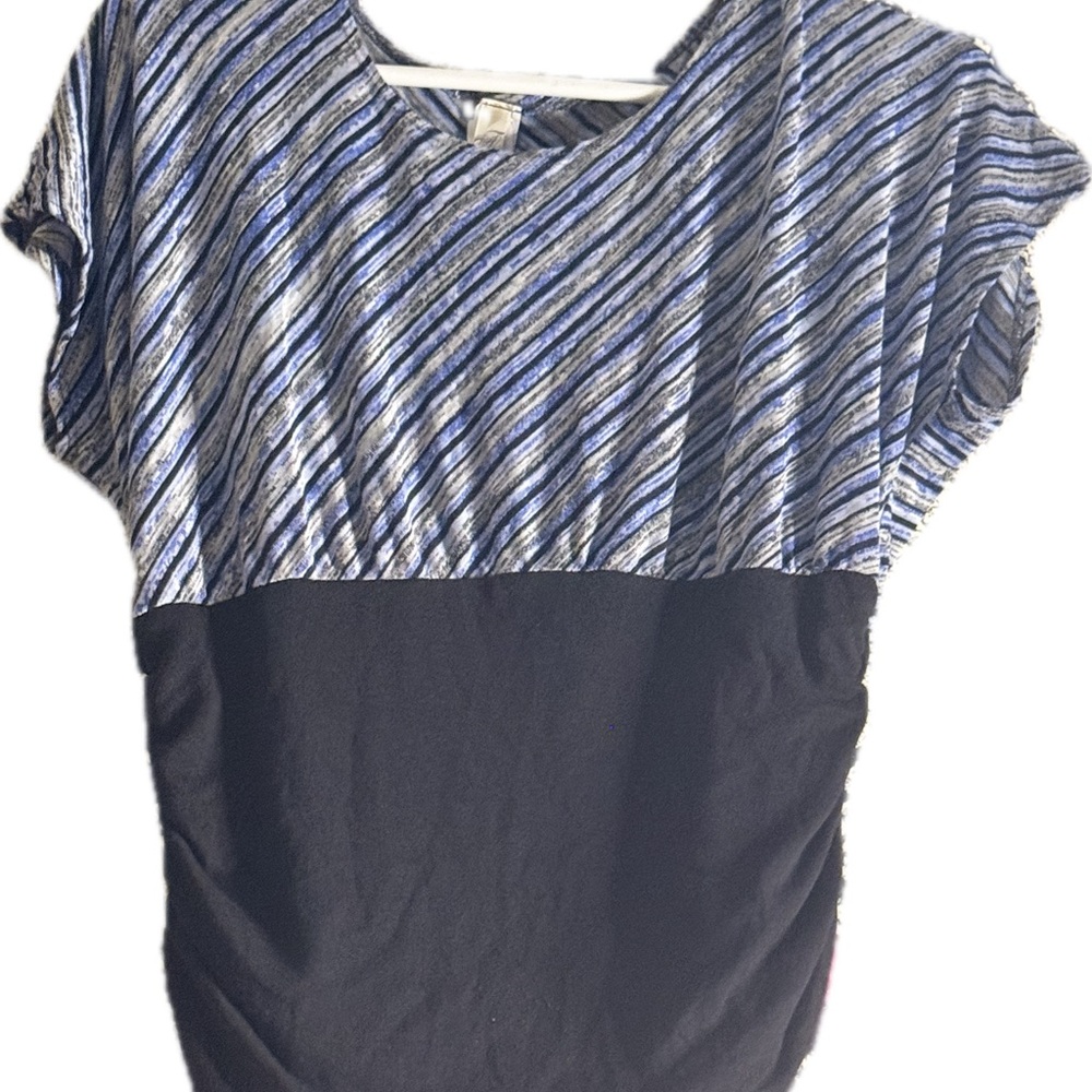 NaNa Blue Striped and Black Short Sleeve Top